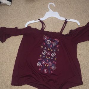 RED FLOWERY OFF THE SHOULDER TOP